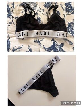 BABI Black Logo Elastic Bralette & Thong Set